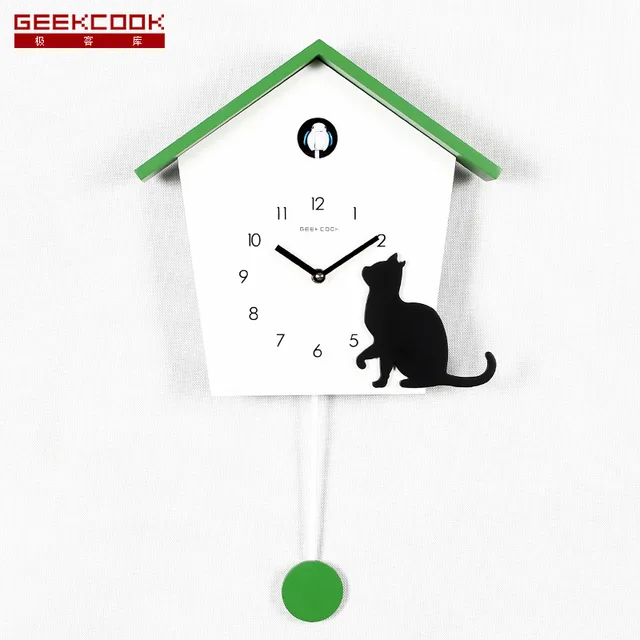 Cuckoo Clock Wall Clocks Swing Time Cat Wooden Creative Home Decor