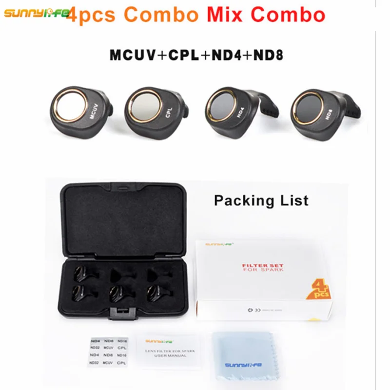 Sunnylife Spark Gimbal фильтр объектива камеры Combo ND4 ND8 ND16 ND32 MCUV CPL Для HD прозрачный фильтр объектива для DJI Spark Drone