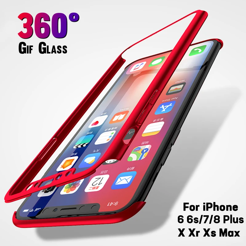 

Luxury 360 Degree Full Cover Phone Case For iPhone X Xr Xs Max Shockproof Cover For Apple iPhone 6 6s 7 8 Plus Case With Glass