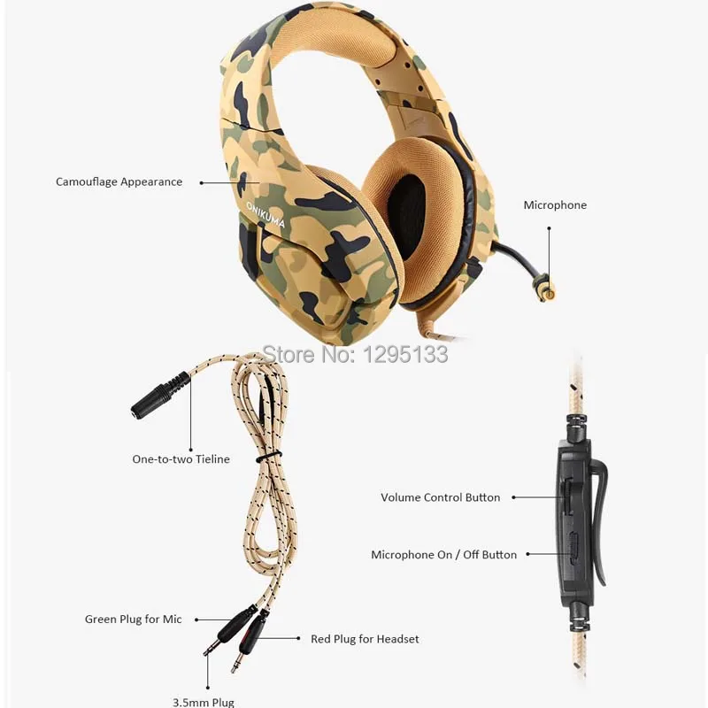 ONIKUMA K1 Camouflage Deep Bass Gaming Headset Noise cancelling Headphones Stereo Subwoofer Headphones for PS4 XBOX ONE PC  (12)