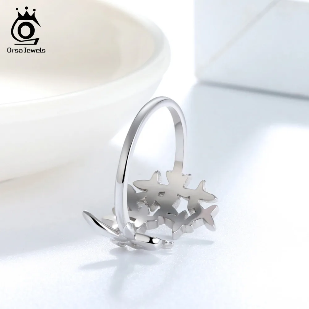ORSA JEWELS Solid 925 Sterling Silver Ring Women Adjustable Original Fairy With Flowers Romantic Style Female Party Jewelry SR99