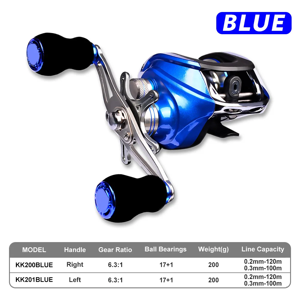 Water Drop Reel Casting Reel Gear Ratio 6.3:1 Aluminum Spool Baitcast 17+1BB Bearing Left-Right Handle 200g Baitcast Reel - Цвет: Blue