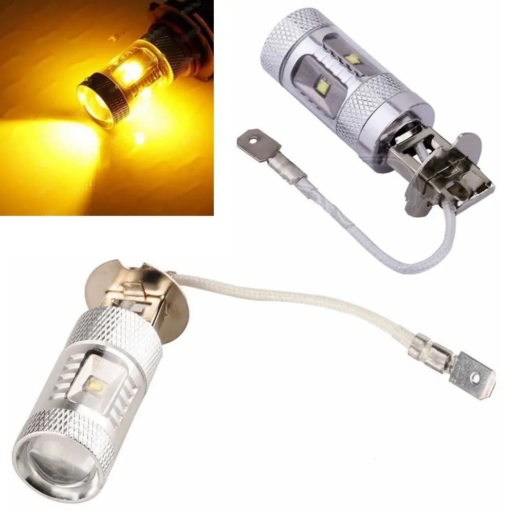 2PCS H3 30W LED Super Amber Yellow Fog Tail Turn DRL Head