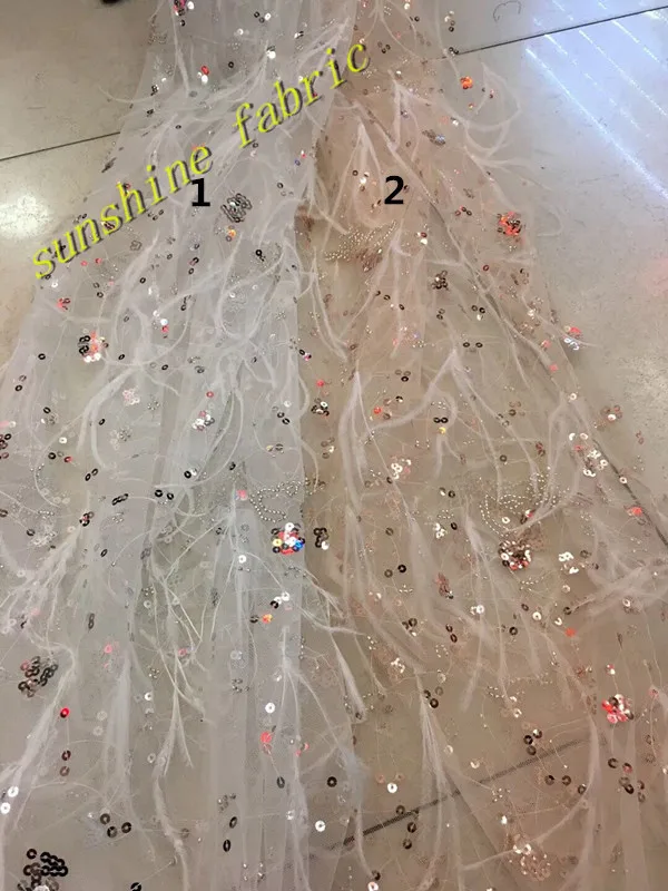 

nigerian tulle lace fabric with sequins French Net Lace Fabric feather embroidery mesh fabric