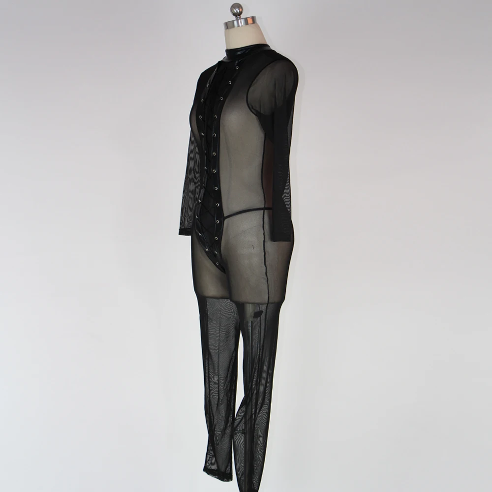 Женское боди в стиле панк черное модель W850709 2018|ladies bodysuits|bodysuit ladiescatsuit mesh |