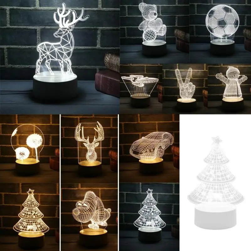 

3D Night Light Cute Deer Tree Snowman USB Night Light Board Plate Panel LED Creatives Gift Lamp Christmas Decoration for home