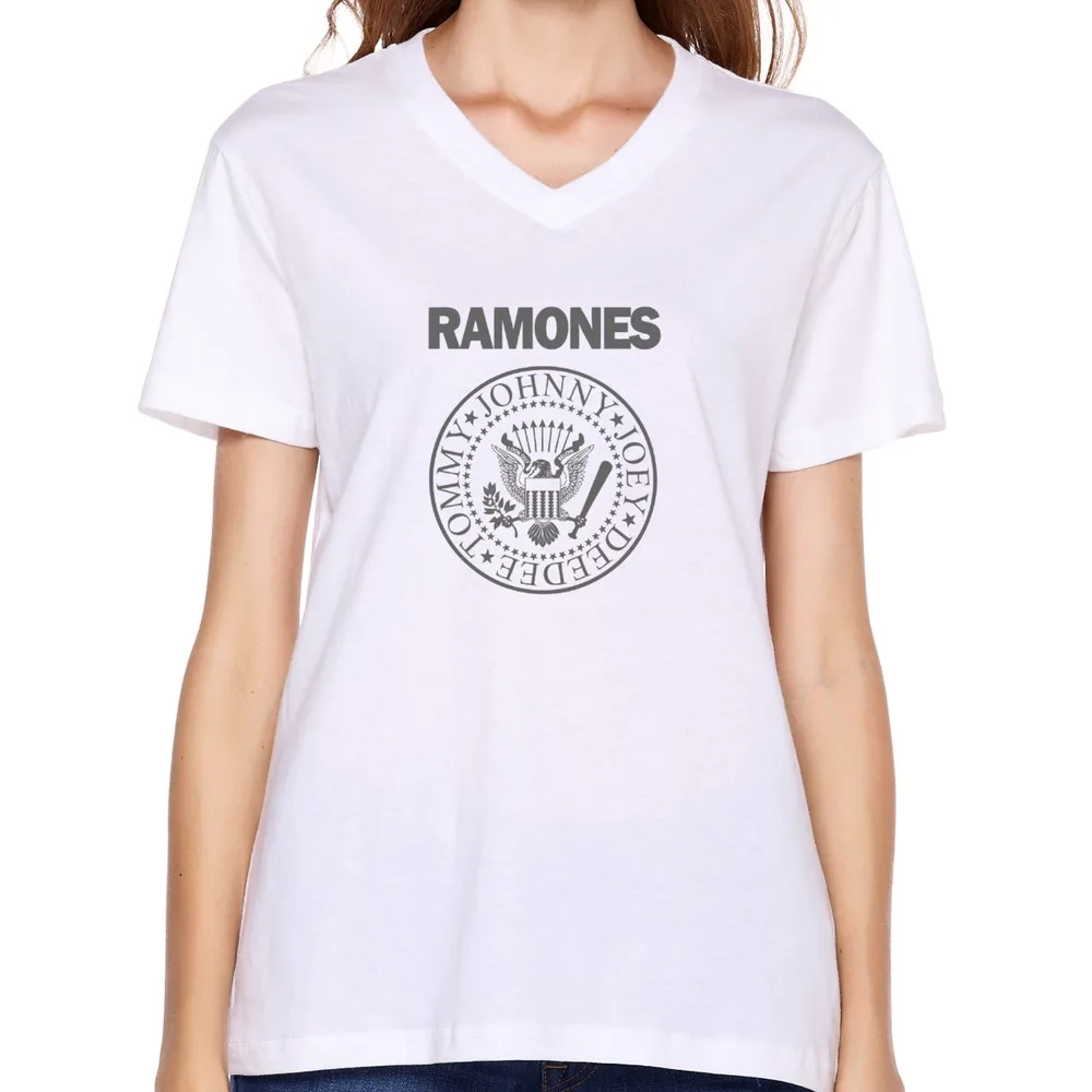 Short Sleeve Ramones Lady's T Shirts 2015 Cute V Neck t shirt Promotion | Женская одежда
