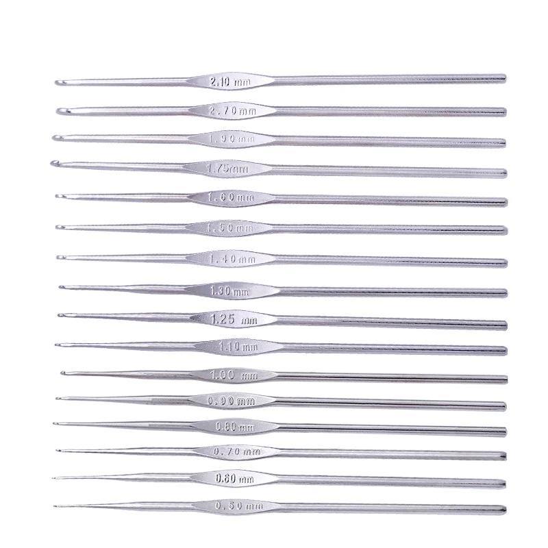 Looen Small Size Silver Crochet Hooks Sizes 0.6-1.9mm Metal Knitting Needles  For Yarn Weave