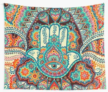 

Gray Tapestry Hamsa Hand Throw Indian Hippie Tapestry Wall Hanging, Urban Sketched Hand Tapestry