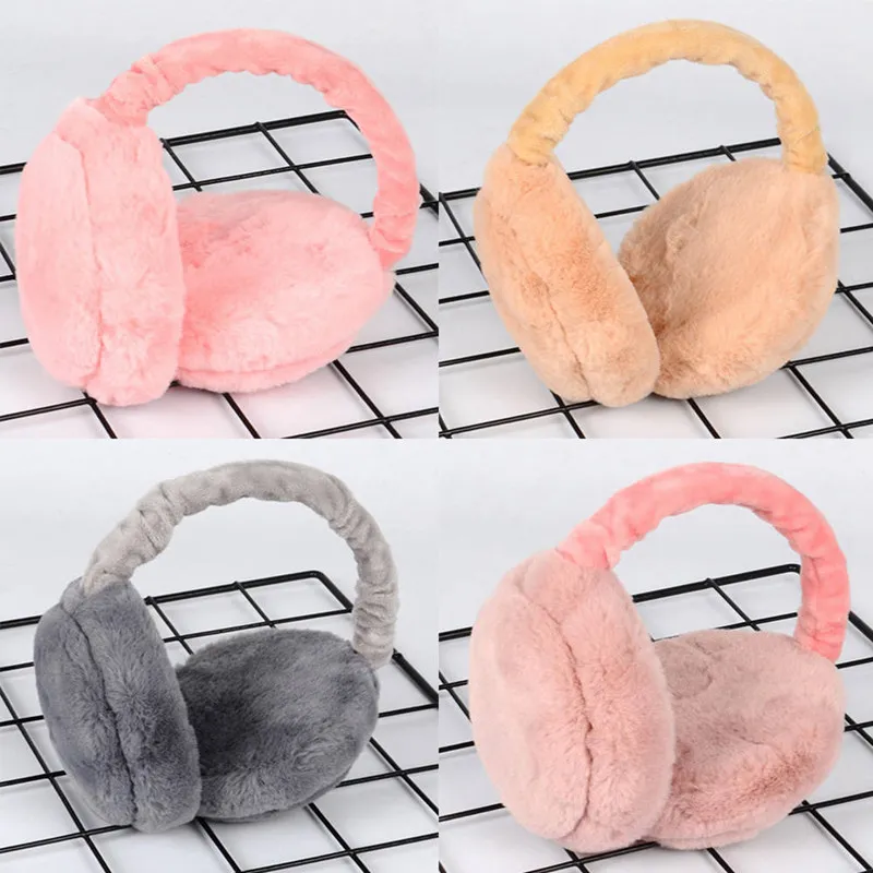 

Pink Gray Girls Women Earmuffs WInter Warm Ear Cover Couples Soft Folding Earmuff Anti-slip Anti-fall Warm Earmuff For Winter