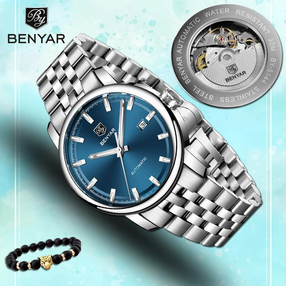 Новинка 2019 роскошные брендовые модные мужские часы BENYAR с синим циферблатом