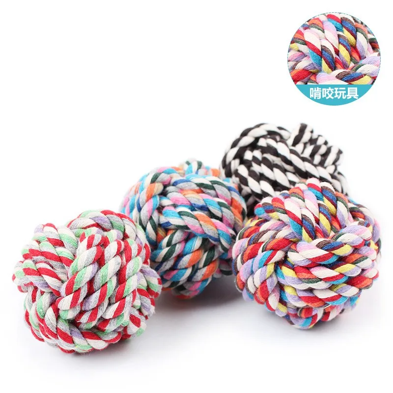 Hot Colorful Cotton Rope Knot Ball Toy For Dog Chew Toys Durable Cotton