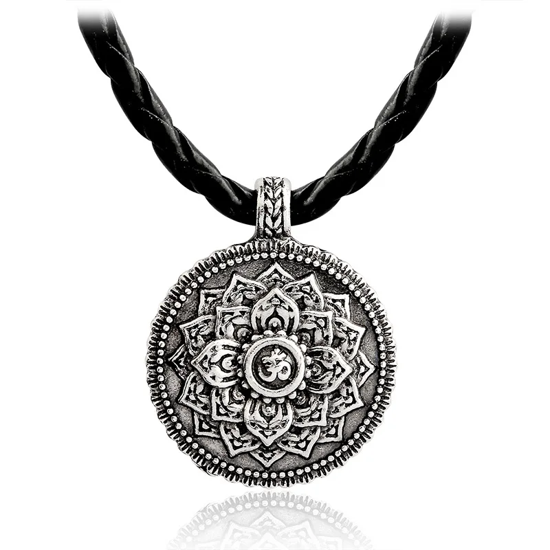 FENGLI Античный Серебристый Круглый ожерелье s для женщин и мужчин тибетская Мандала Шарм этническое ожерелье кулон ювелирные изделия подарок