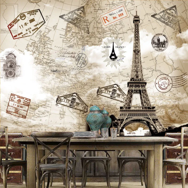 

beibehang papel de parede wallpaper wallpaper backdrop Internet cafe bar retro personality large mural Discovering Paris