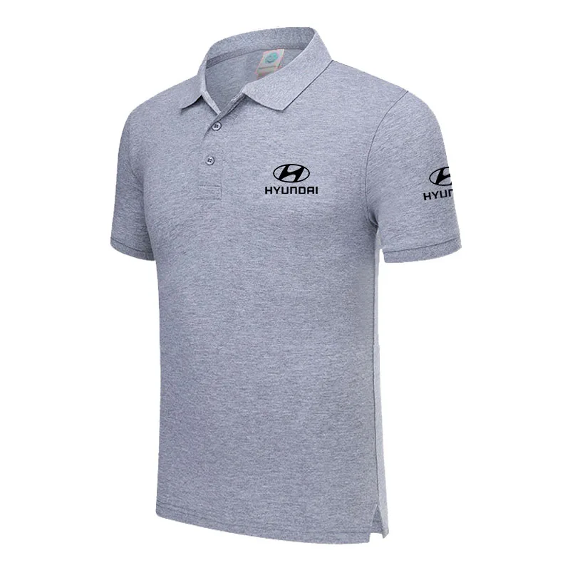 Новые мужские высококачественные хлопковые рубашки с коротким рукавом hyundai polo рубашка Летняя Повседневная рубашка-поло в деловом стиле