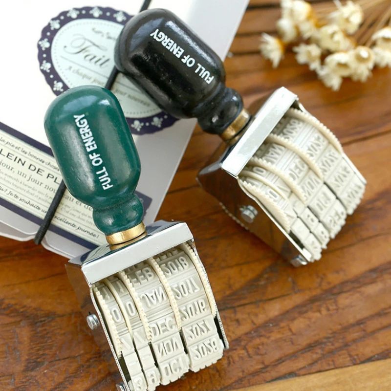 

Creative Roller Stamp Wooden Handle DIY Date Digital Seal Stamp for Scrapbooking Photo Album Craft Diary Decor School Stationery