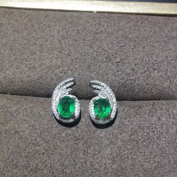 Simple and delicate, precious gemstone Natural emerald earrings, Colombian emeralds, professional natural gem shop, 925 silver