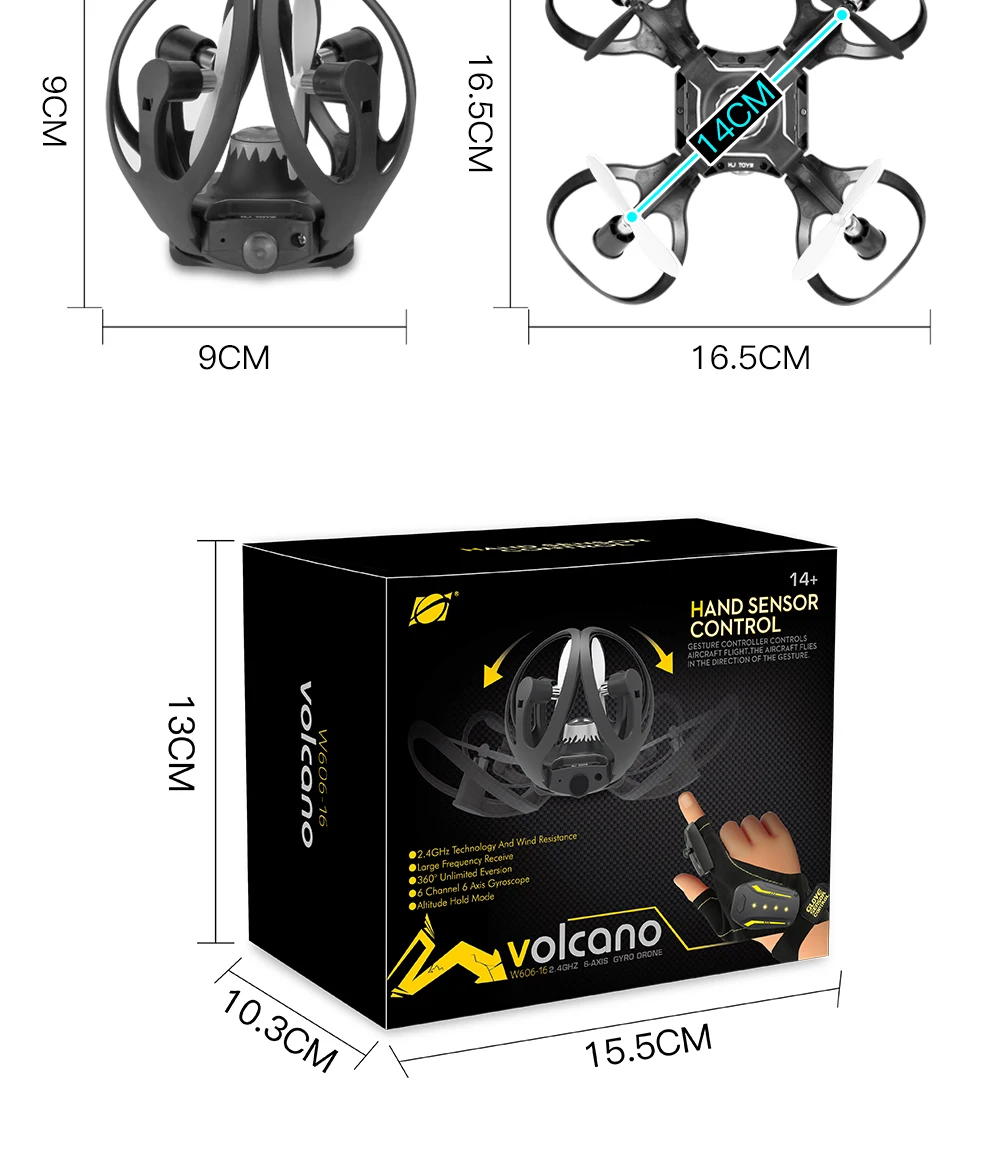 W606-16 Valcano перчатки управления интерактивный миниатюрный Дрон Квадрокоптер Wifi FPV 480P вертолет камеры Квадрокоптер toys дрон с камерой мини квадракоптер игрушки игрушка