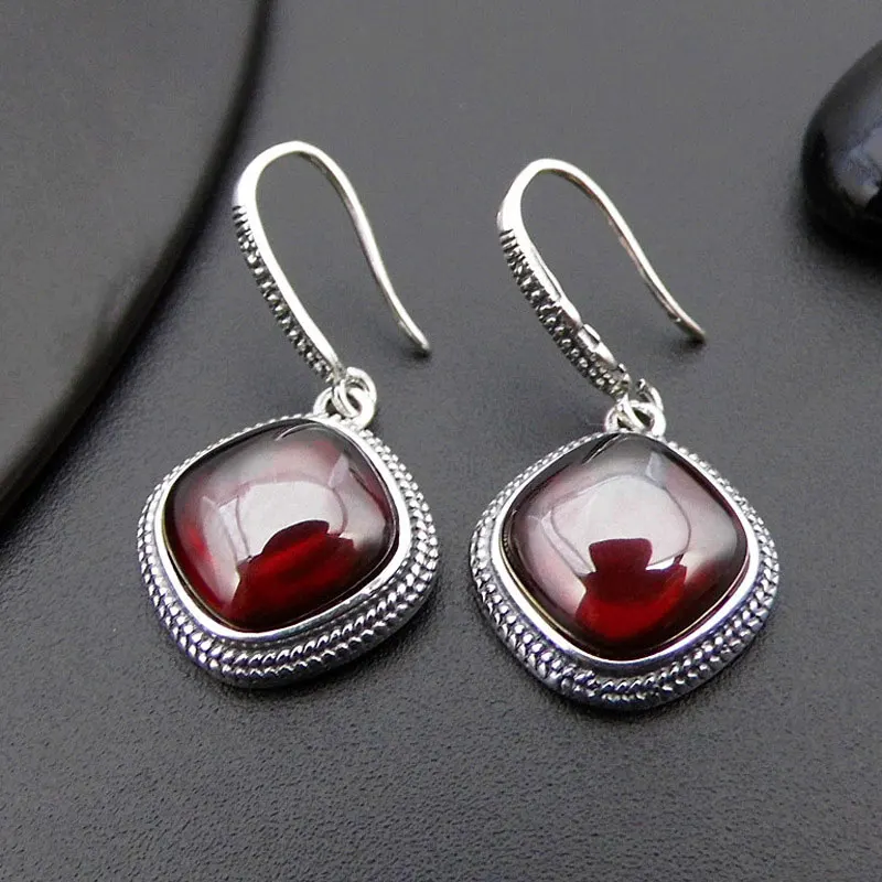 

925 Silver Square Earring Red Cubic Zircon Stone 100% S925 Sterling Silver boucle d'oreille Long Drop Earrings for Women Jewelry