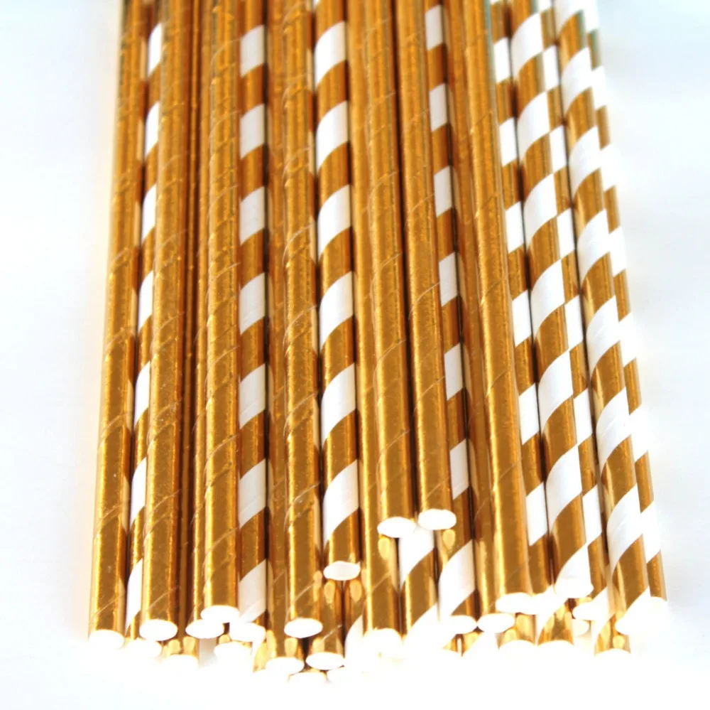 

Free DHL Shipping 1000pcs Pick Colors Wedding Paper Straws Bulk-Vintage Christmas Party Drinking Paper Straws Gold Foil Custom