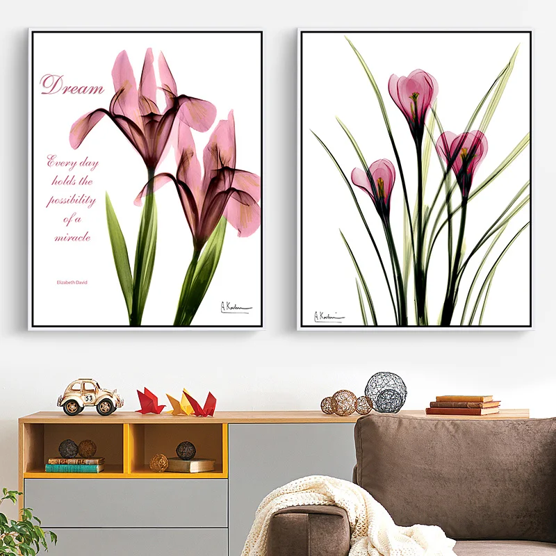 Purple Flower Canvas Painting Oil Paint Pink Floral Photo Home Decoration Long Stem Leaf Prints Office Wall Photo no Frame