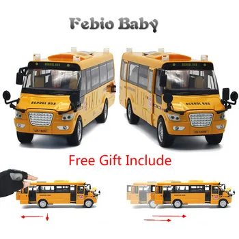

2019 Music Sound And LED Light Metal Alloy School Bus Model Open Doors Pull Back Car Toy Kids Christmas With Free Gift Road Sign