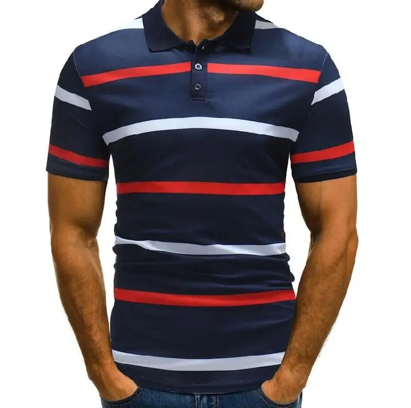 Mens Stripe Polo Shirt Short Sleeves Tee Top Shirt Lightweight-in Polo from Men's Clothing on 