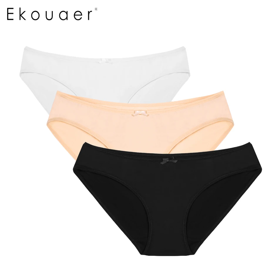

Ekouaer 3PCS/set Women Panties Breathable Ladies Sexy Lingerie Hem Sexy Panties Briefs Knickers Underwear White Nude Black