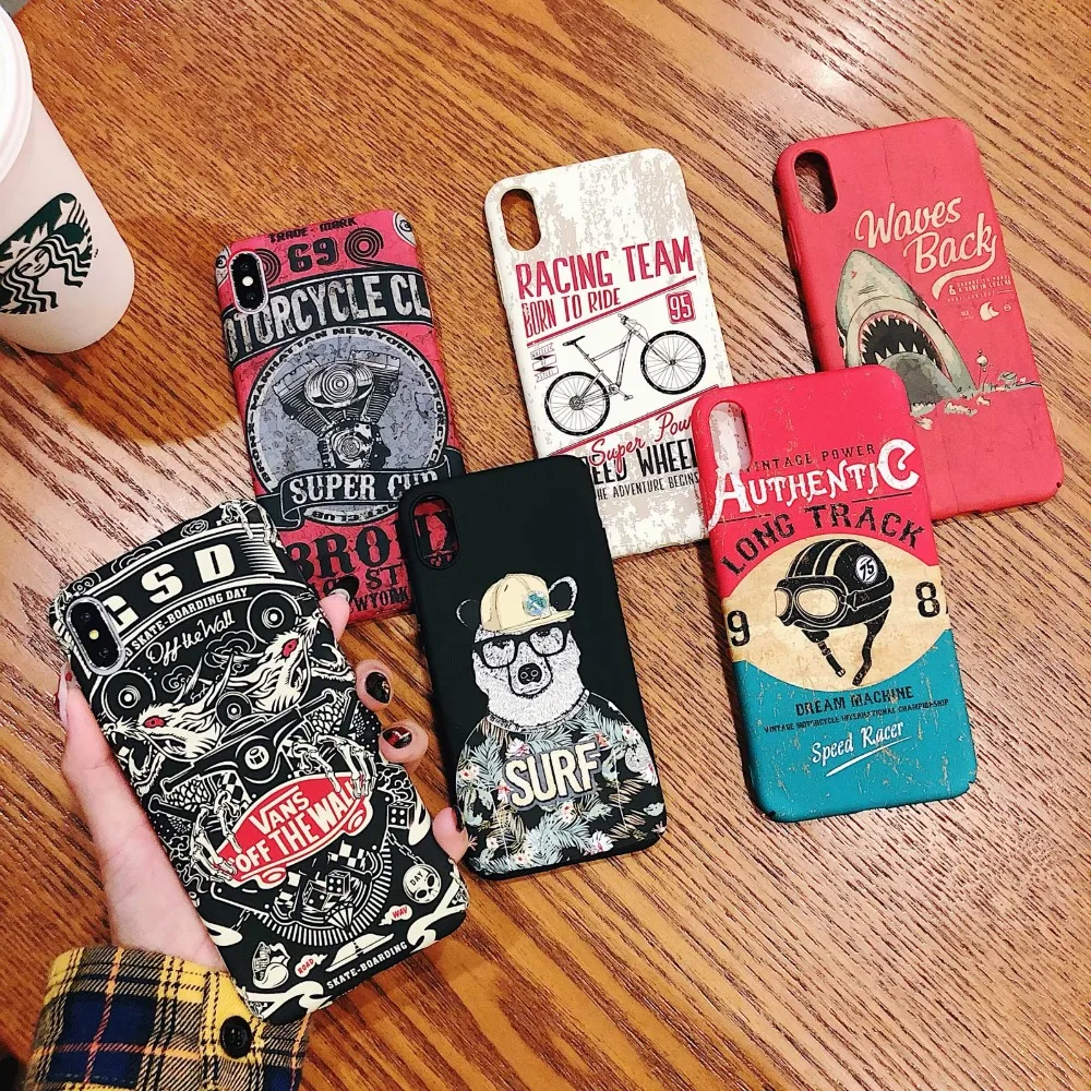 

Retro Phone case for iPhone 7 case for iPhone 6 6s 7 8 Plus Cover Luminous 3D Relief 66 Road Car Colorful Hard back Fundas Coque