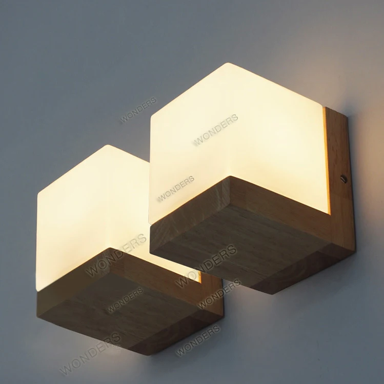 Современный минималистичный настенный светильник в скандинавском стиле из дуба, дерева, стекла, 90-260 В, E27 держатель, лампа для спальни, ресторана