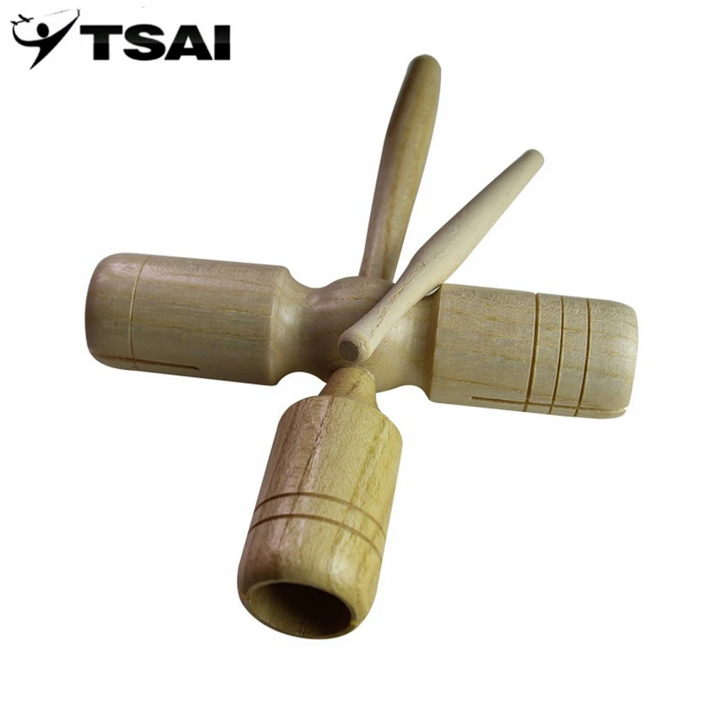 TSAI Crow sounder Children Kids Wooden Triple Bells Beater Nice Sound Percussion Early Musical
