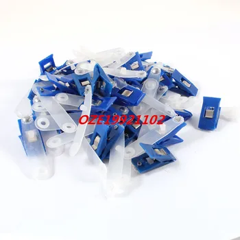 

43pcs Soft Plastic Buckle Closure Name Tag Badge Holder Clip Blue Clear