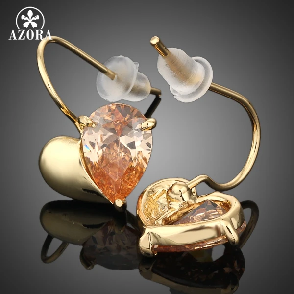 AZORA Gold Color Heart Water Drop Rhinestones Drop Earring for Valentine's Day Gift of Love TE0013