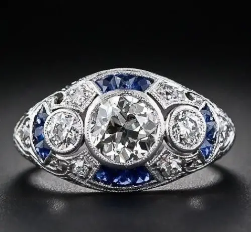 

Hollow Retro Horse Eye Shape Rings for Women Blue Zircon Ring Classic Wedding Engagement Jewelry Fashion Ring