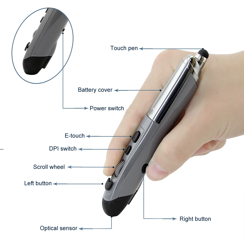 CHUYI Mini Wireless Mouse Pen Optical USB Mice Computer Mouse 1600 DPI Ergonomic Touch Laser Pen Mause For PPT Pointer PC Laptop
