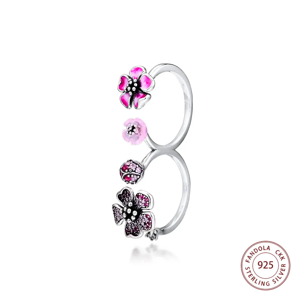

CKK Peach Blossom Flowers Ring 925 Sterling Silver Wedding Original Rings for women Silver 925 anillos mujer Fine Jewelry