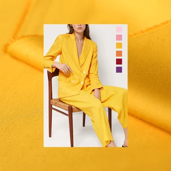 

152CM Wide 175G/M Weight Solid Color Pink Yellow Red Polyester Spandex Fabric for Spring Summer Suit Dress Shirt Jacket E966