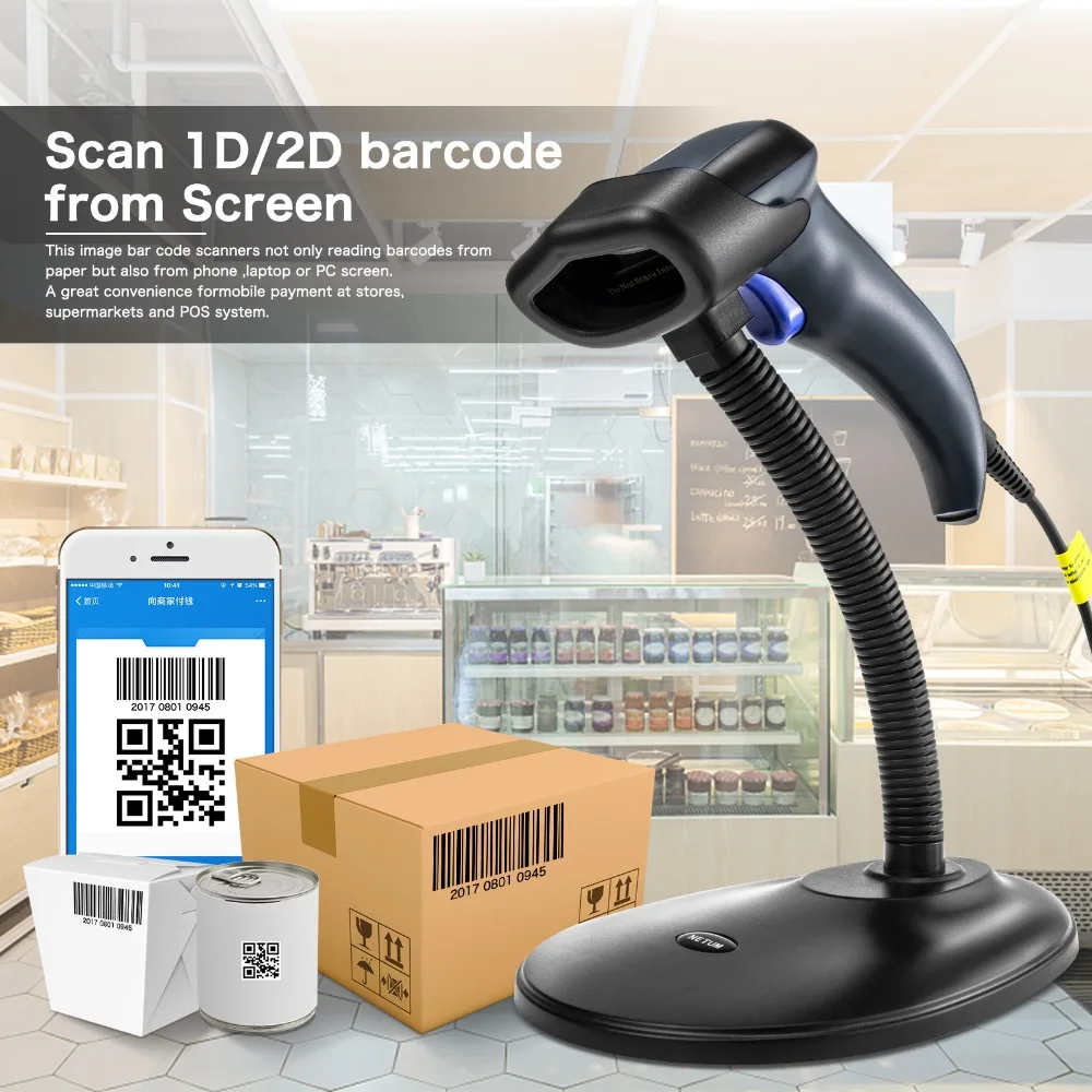 NETUM السلكية 2D QR الباركود ماسحة USB المحمولة التلقائي احادي الباركود قارئ/تصوير (QR ، PDF417 ، مصفوفة البيانات) NT-W5
