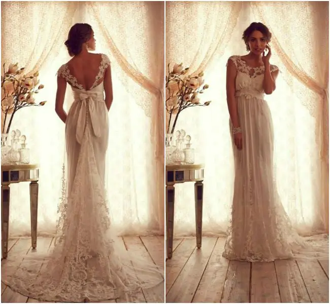 

Trouwjurk Vintage Lace Wedding Dresses 2015 Appliques Backless Bruidsjurken Elegant bride dress robe de mariage