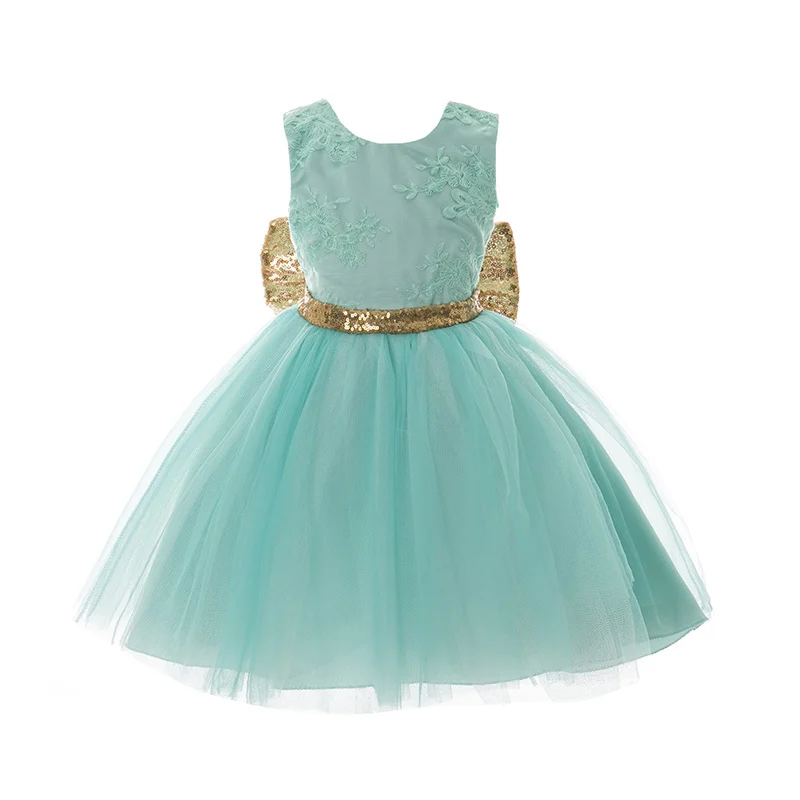 Великолепная детская одежда для мероприятий для вечеринок, фатиновое платье-пачка для крещения, платья принцессы с блестками и бантом на спине для девочек 12-24 месяцев - Цвет: green