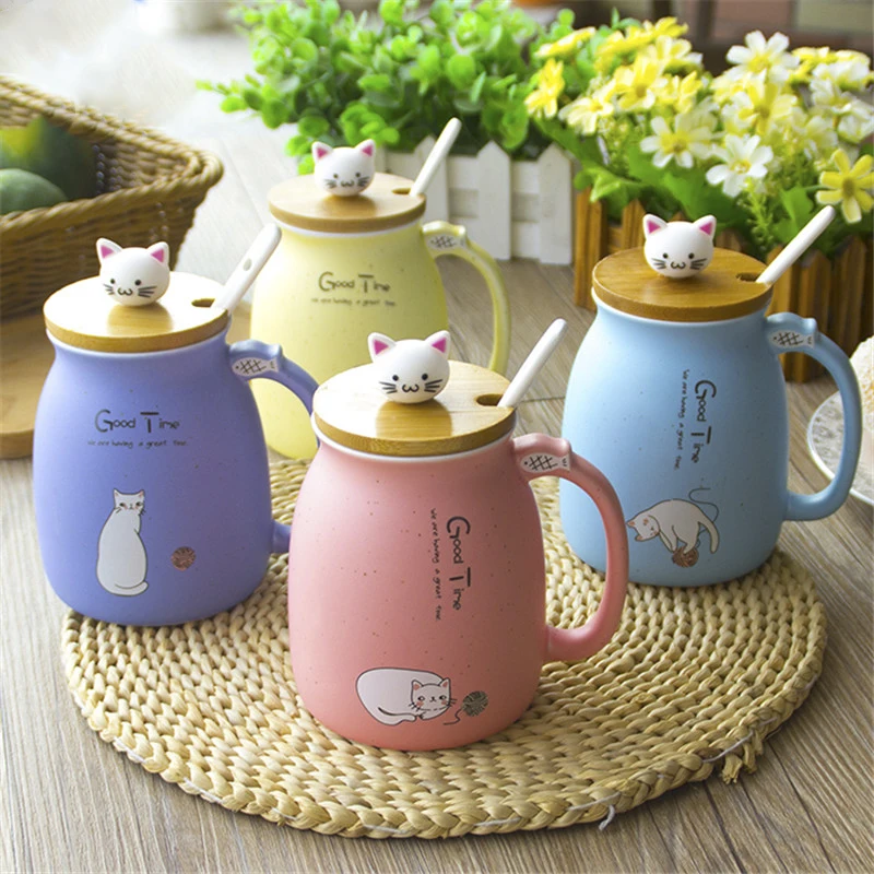 Милый мультфильм котенок Керамика кружка молока Кофе завтрак чашка Офис Drinkware