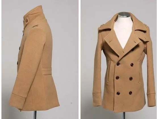 Корейская мужская мода лацкан шерстяного пальто двубортное пальто шерстяное пальто ветровка куртка#72009