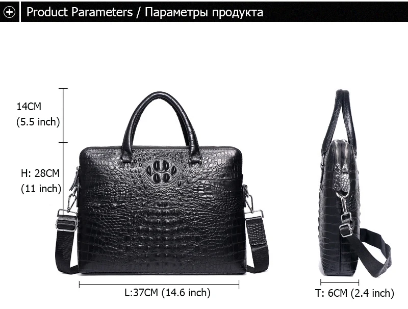 Двойная молния Мужская сумка из натуральной кожи с узором «крокодиловая кожа» Портфель Мужская сумка через плечо из воловьей кожи деловая
