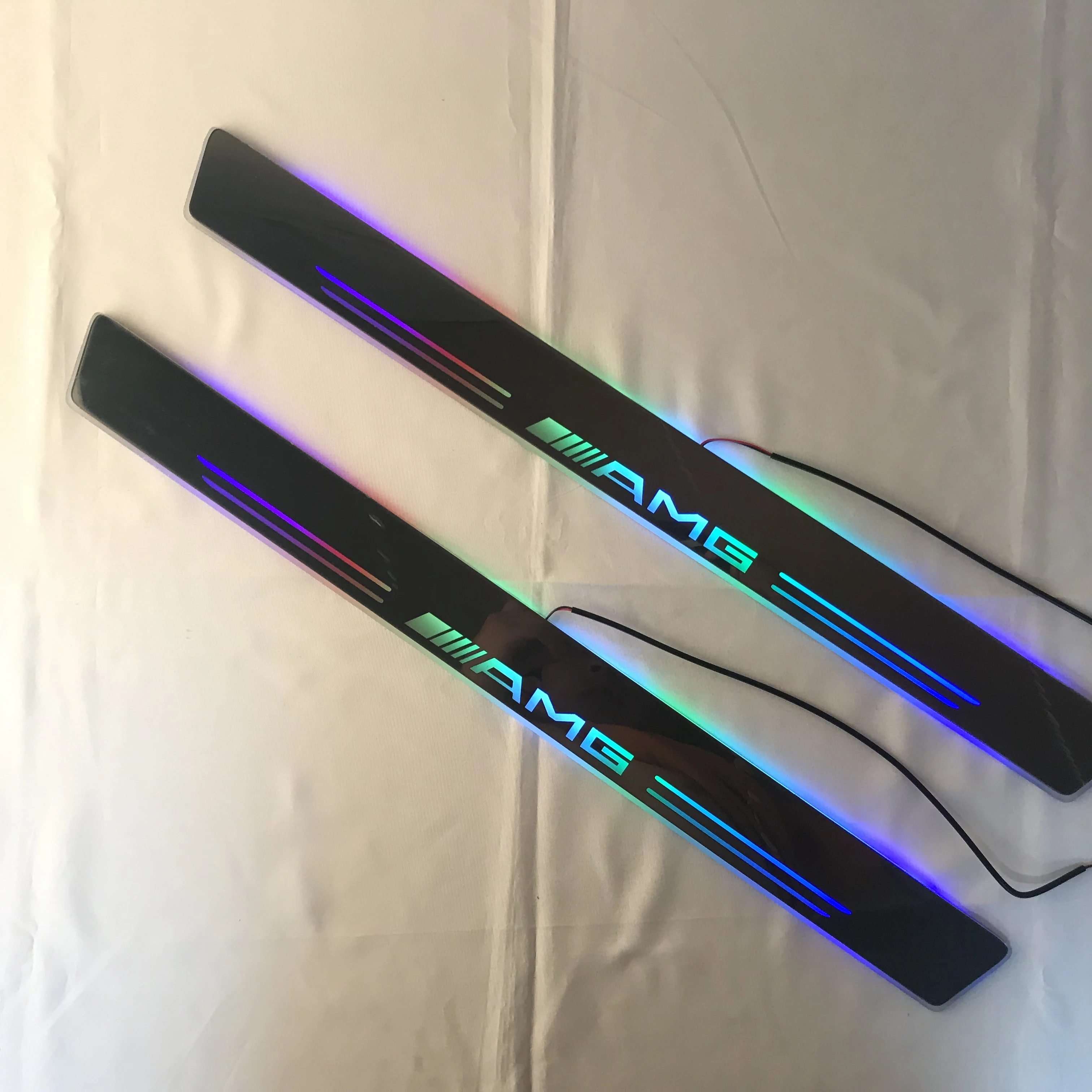 

RQXR led moving door scuff for Mercedes Benz dynamic door sill plate flat lining overlay rainbow colors light, 2pcs