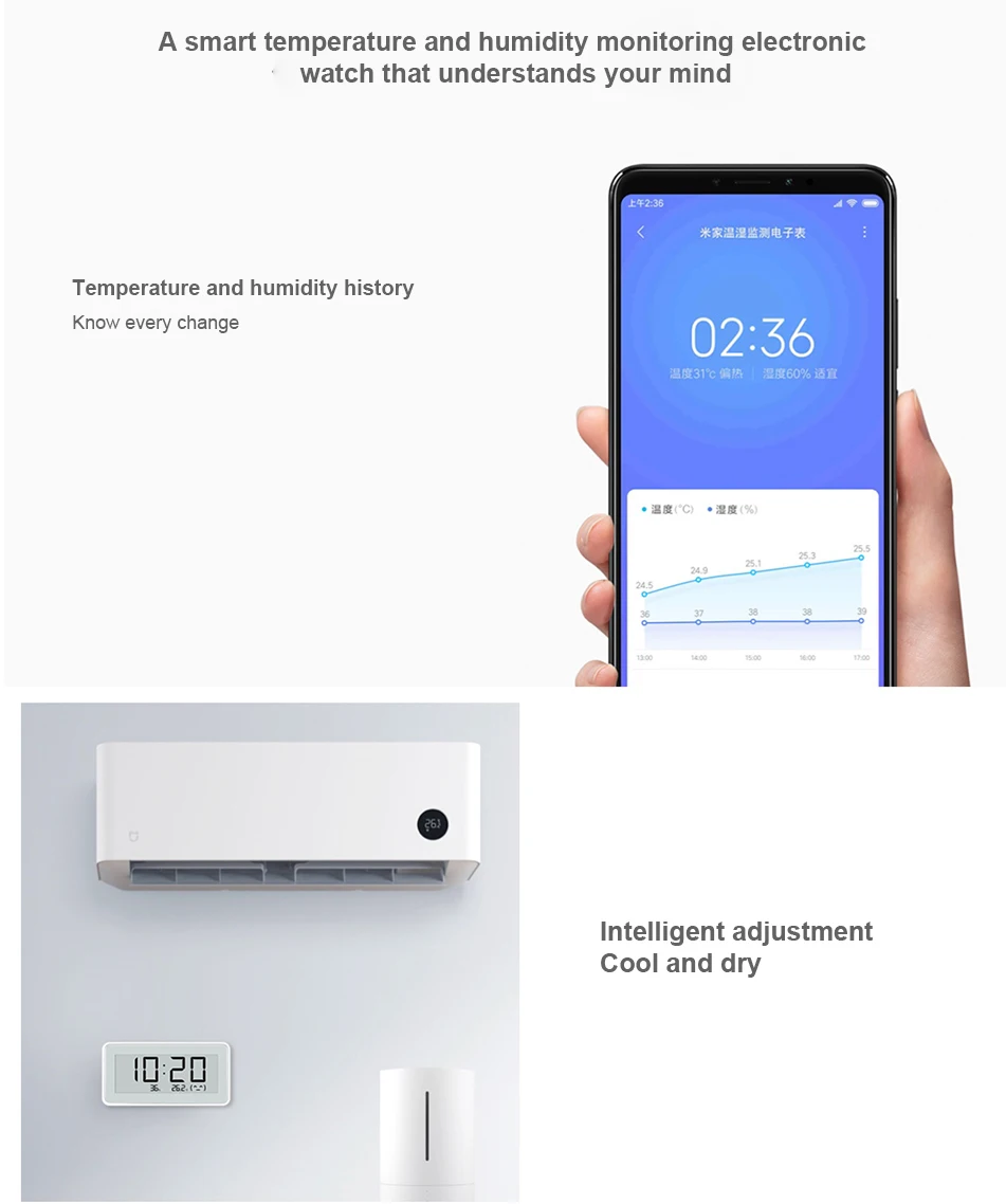Xiaomi MiaoMiaoCe E-Link Чернила ЖК-экран Цифровые Часы Измеритель влажности Высокоточный термометр датчик температуры и влажности