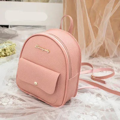 Mara's Dream New Lychee Shoulder Bag Small Fresh Shoulder Bag Solid Color Zipper Buckle Multi-function Small Backpack - Цвет: Dpink