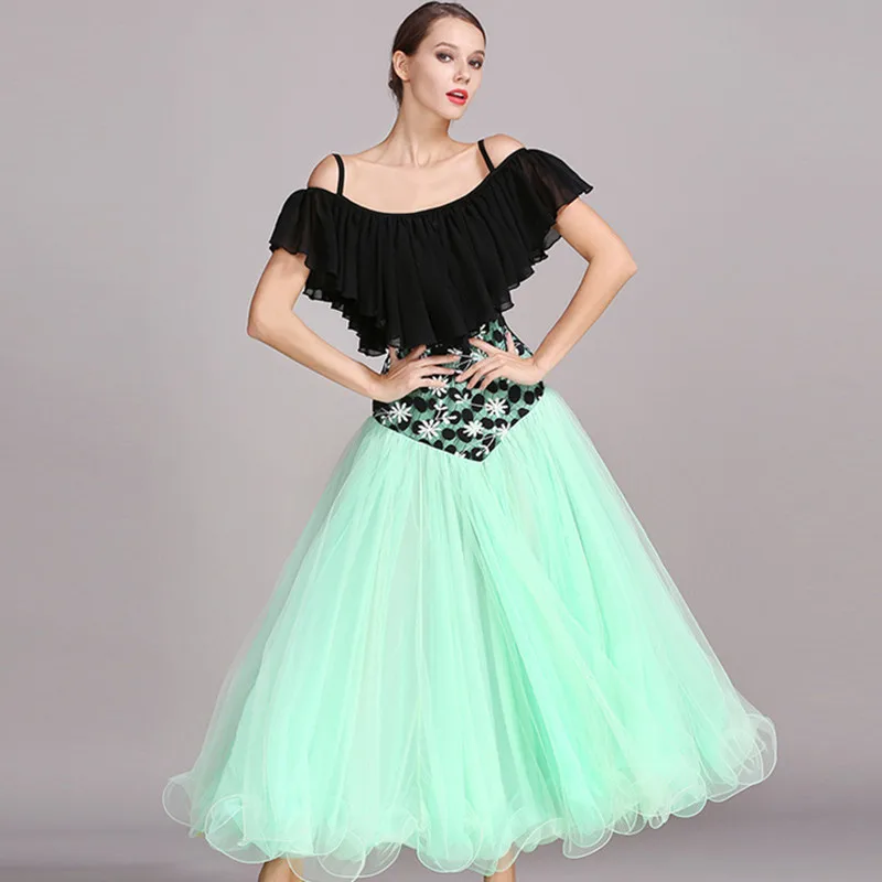 Зеленый Бальные платья женщина Танцы конкурс платье Вальс стандартные