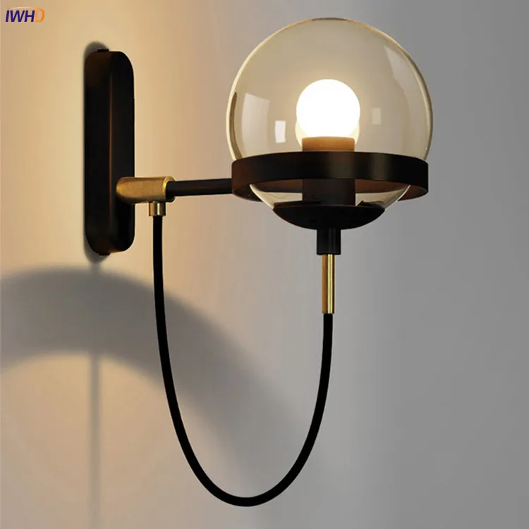 IWHD Glass Ball Nordic LED Wall Light Fixtures Living Room Bathroom Vintage Antique Wall Lamp Sconces Wandlampen Home Lighting