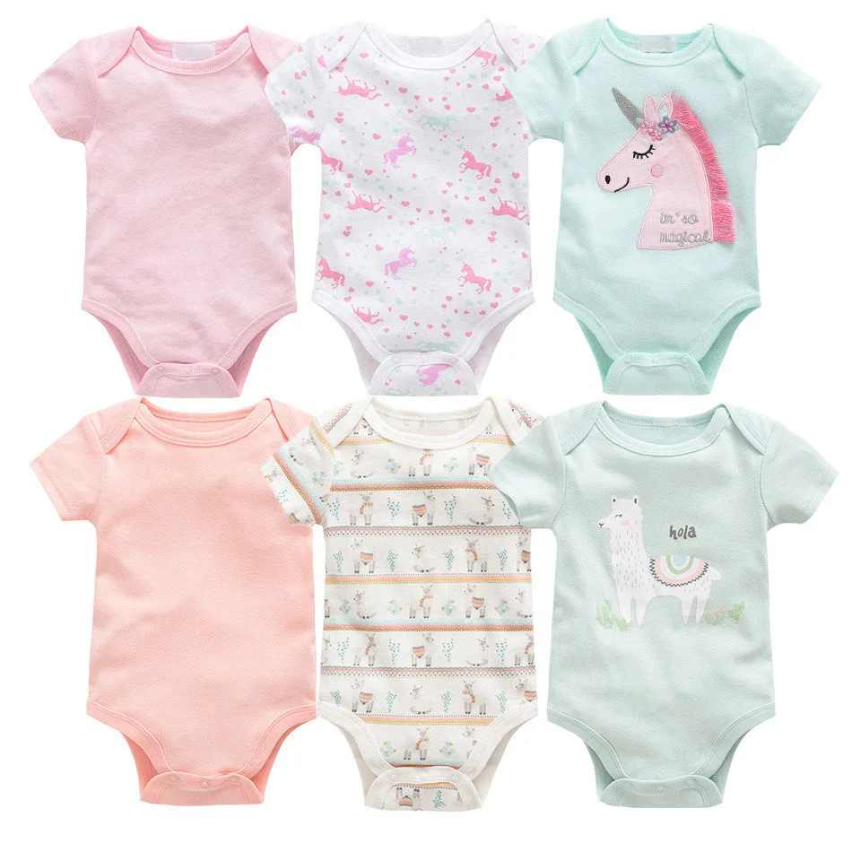 6 шт./компл. тонкие новорожденных гимнастические костюмы для мальчиков из хлопка для маленьких девочек одежда для детей мягкие детские Детские комбинезоны короткий рукав Костюмы возраст Размер 0-12 мес., комплект - Цвет: 4