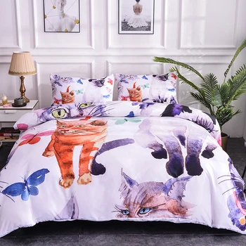 

ZEIMON 2/3pcs Bedding Set Cartoon Cat Children Polyester Textiles Duvet Cover Bed Linen Pillowcase For Home Decoration